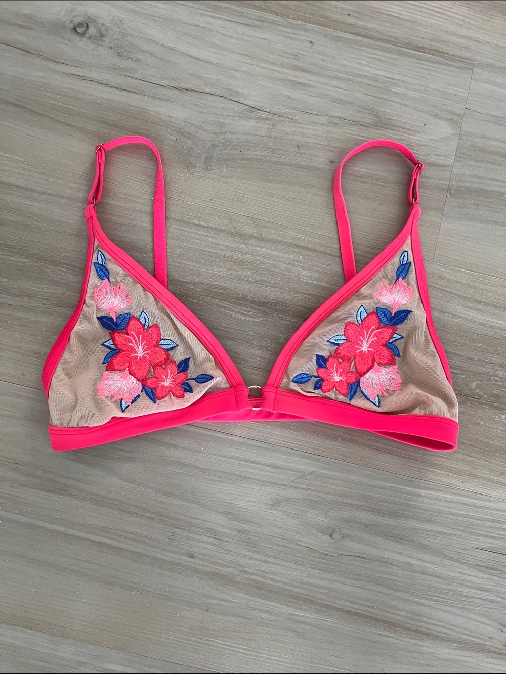 Victoria's Secret Neon Pink Trim Floral Embroidered Triangle Bralette